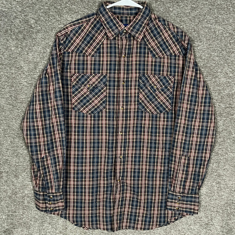 Pendleton Plaid Western Pearl Snap Shirt Mens Medium Button Up Long‎ Sleeve